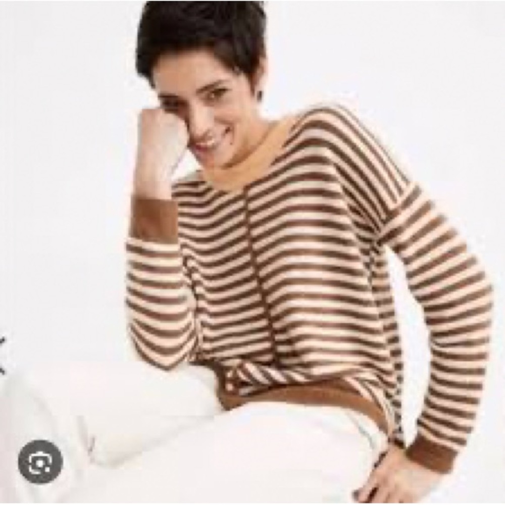 Madewell By J.Crew Wool Alpaca Blend Brown Beige Stripe Soft Sweater